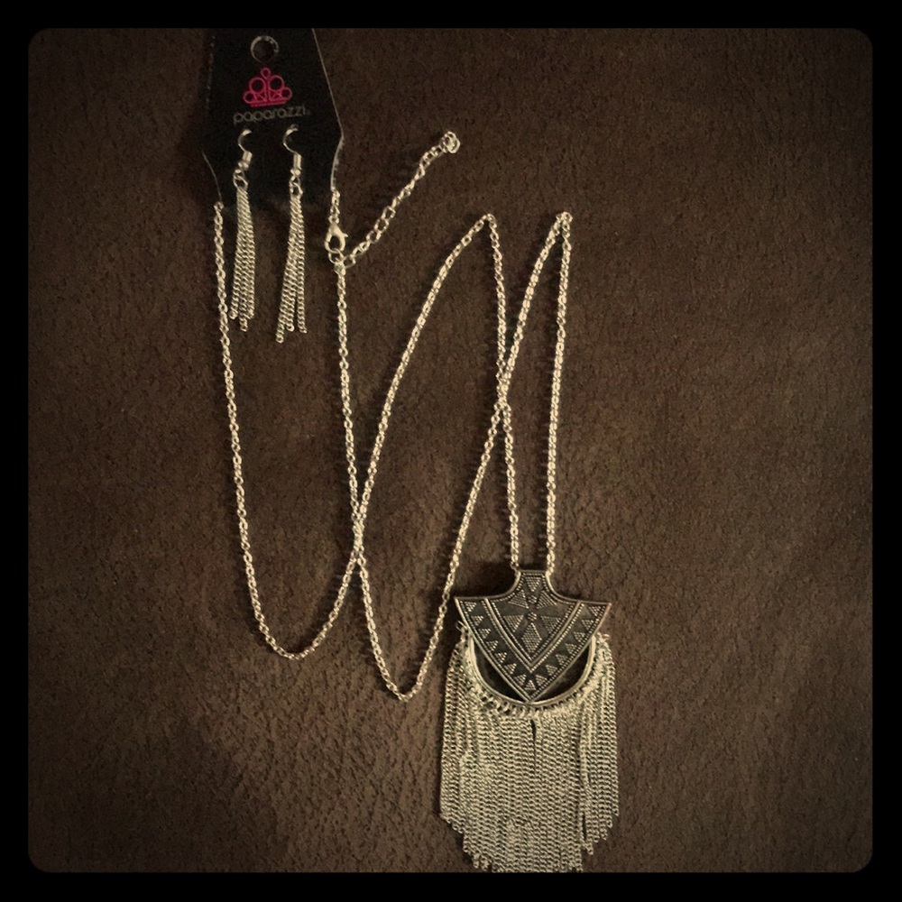 •long, boho necklace and matching earring set•